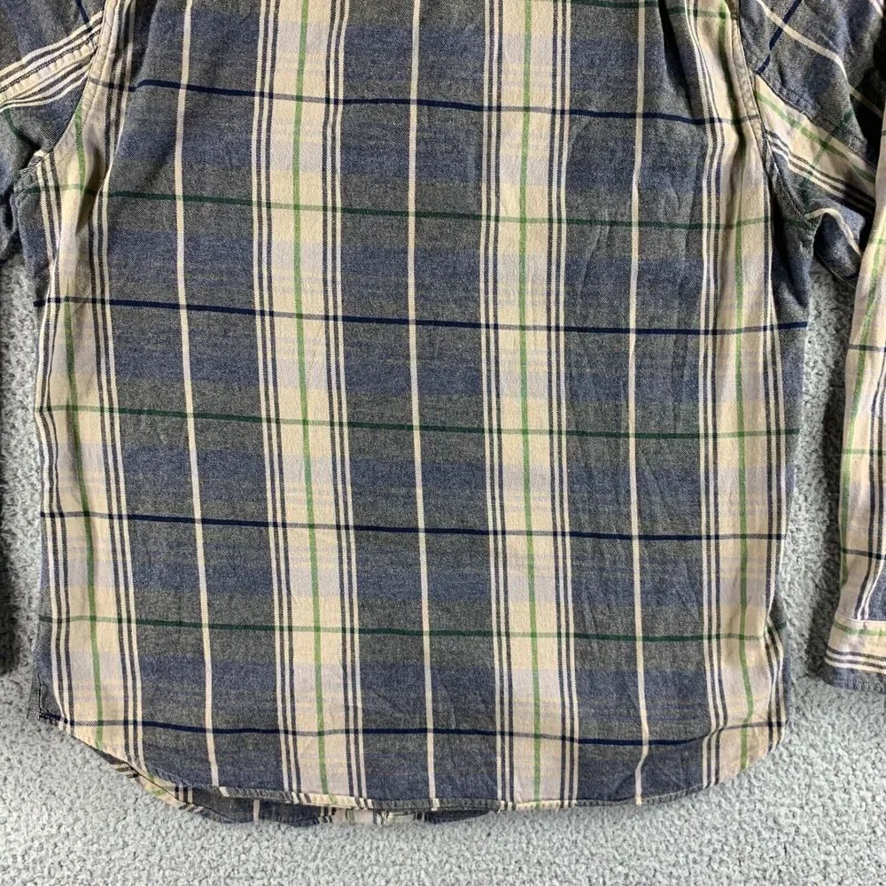 J. Crew Shirt Mens Large Beige Black Flannel Plaid‎ Button Up Midweight Pockets